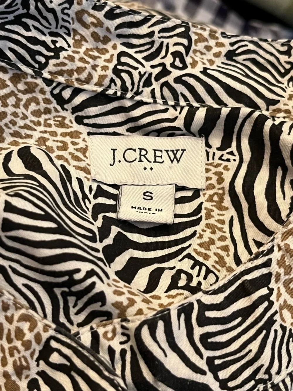 J.CREW Zebra Animal Print Dress 100% Cotton Poplin Tiered Lined Safari Size S